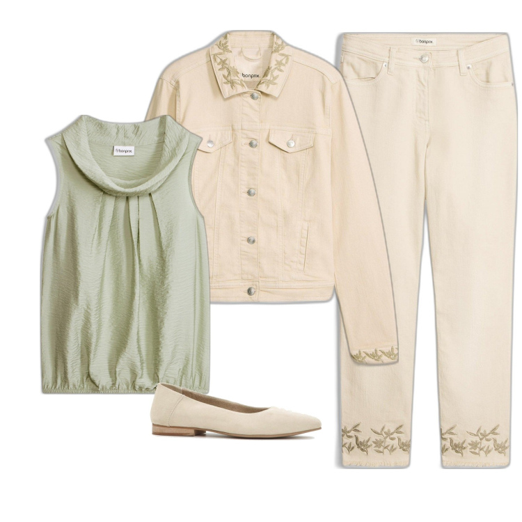 Outfit femme - Ensemble brodé. Style Boho pour Bureau. Assortir avec pantalon , tuniques, ballerines, blazers.
