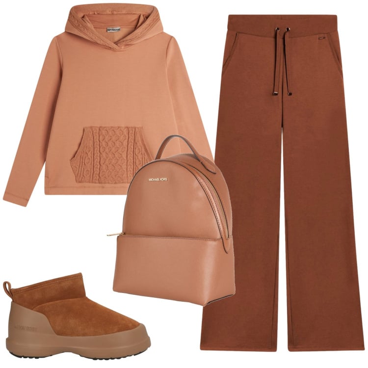 Outfit donna - Total look #2370846. Stile Casual per Tutti i giorni. Abbinamento con zaini, stivali, felpe con cappuccio, pantaloni.