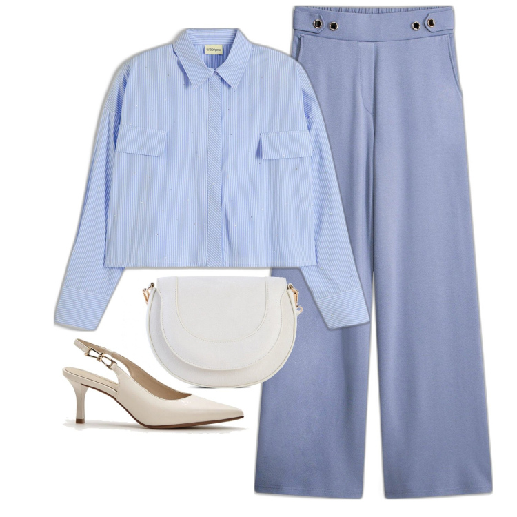 Outfit femme - Lavande. Style Chic pour Tous les jours. Assortir avec pantalon , tuniques, chaussures à talon, sacs en bandoulière.