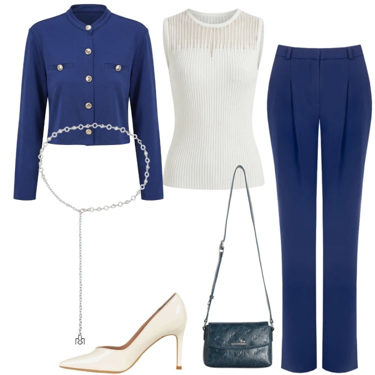 Outfit donna - Cerimonia informale. Stile Chic per Cerimonia. Abbinamento con borse a tracolla, cinture, pantaloni, canottiere, décolleté, cardigans.