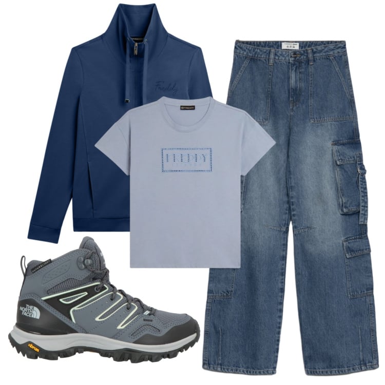 Outfit donna - Total look #2370852. Stile Casual per Tutti i giorni. Abbinamento con stivaletti, jeans, t-shirt, felpe.