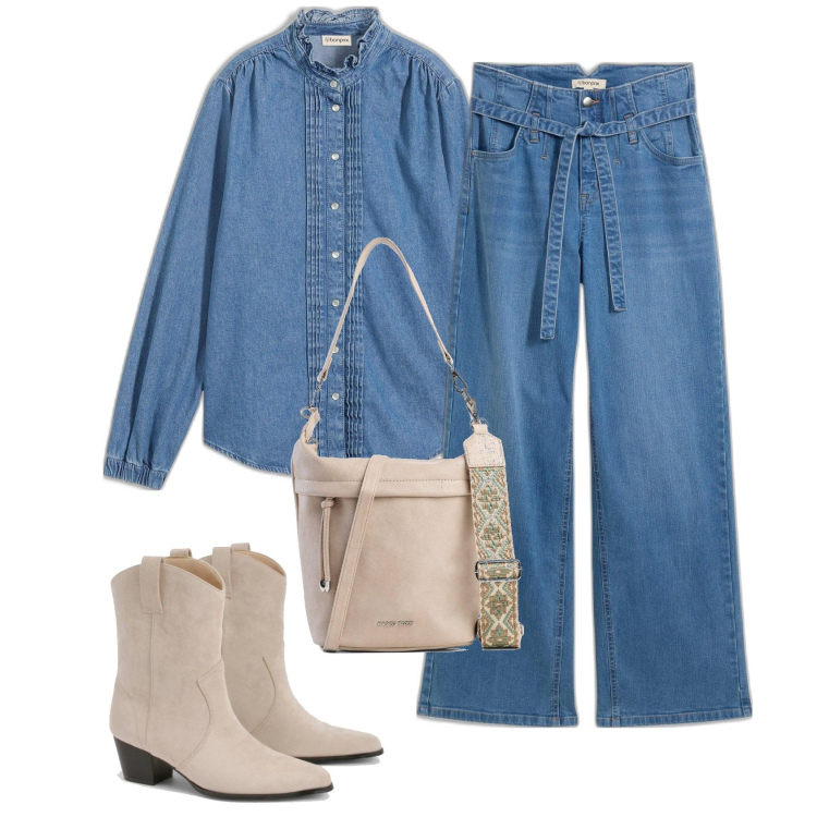 Outfit femme - Bohème Denim. Style Boho pour Tous les jours. Assortir avec tuniques, jeans, sacs en bandoulière, bottines.