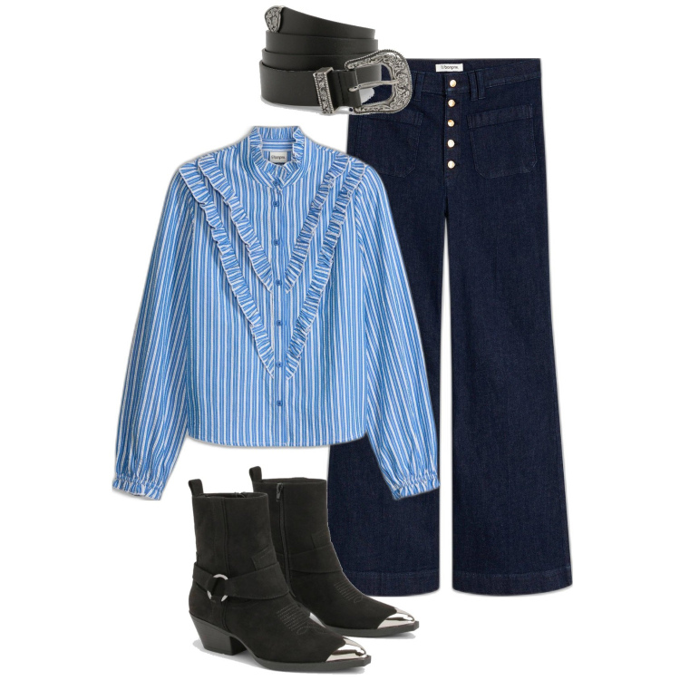 Outfit femme - Western blue. Style Boho pour Tous les jours. Assortir avec jeans, tuniques, bottines, ceintures.