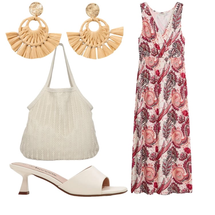 Outfit donna - Total look #2370859. Stile Basic per Tutti i giorni. Abbinamento con ciabatte, orecchini, vestiti lunghi, shopping bag.