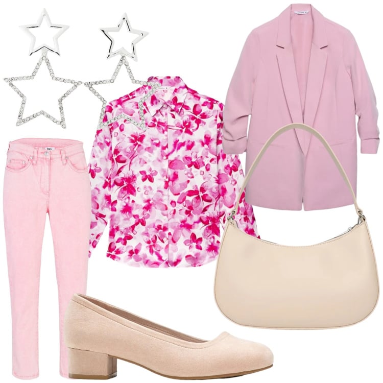 Outfit donna - Total look #2370863. Stile Casual chic per Tutti i giorni. Abbinamento con décolleté, pantaloni, orecchini, blazer, camicie, borse a tracolla.