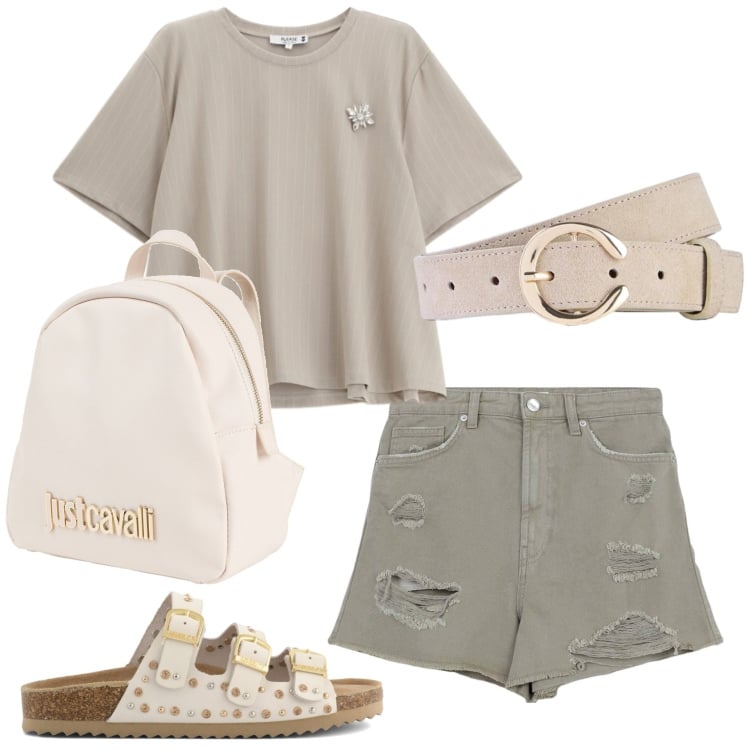 Outfit donna - Total look #2370875. Stile Basic per Tutti i giorni. Abbinamento con zaini, cinture, shorts, t-shirt, sandali.