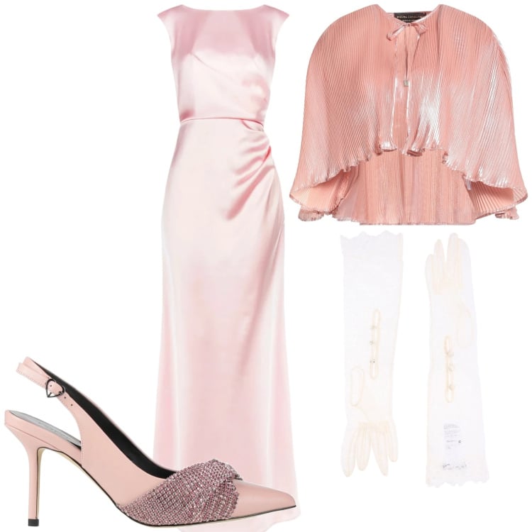 Outfit donna - Bridgerton\'s style. Stile Glamour per Cerimonia. Abbinamento con guanti, décolleté, blazer, vestiti lunghi.