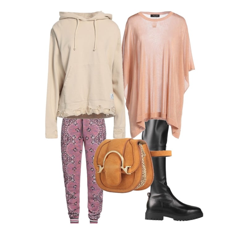 Outfit donna - Marzo. Stile Sporty chic per Tutti i giorni. Abbinamento con marsupi, felpe con cappuccio, stivali sopra il ginocchio, cappotti, pantaloni sportivi.