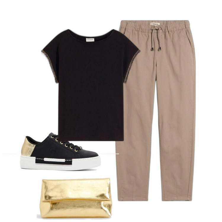 Outfit femme - Touche dorée. Style Basique pour Tous les jours. Assortir avec pantalon , t-shirts, sneakers, pochette.