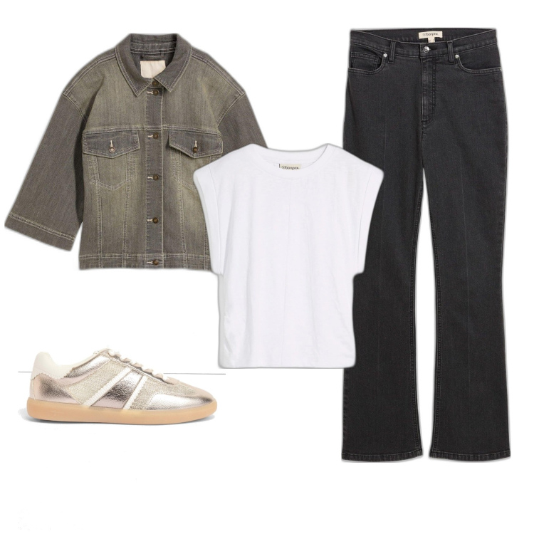 Outfit femme - Sneakers. Style Tendance pour Tous les jours. Assortir avec blazers, t-shirts, jean bootcut, sneakers.