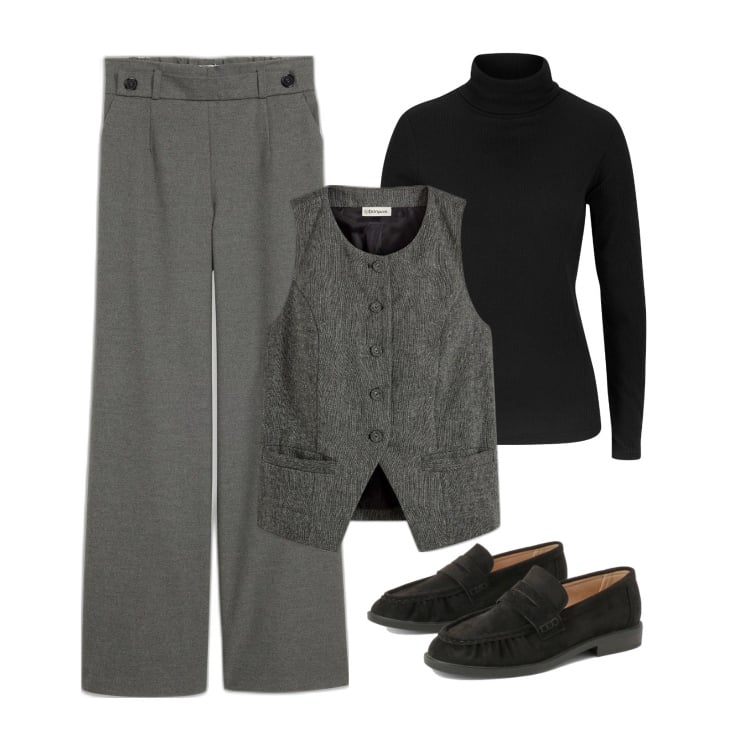 Outfit femme - Gilet de costume. Style Hommasse pour Tous les jours. Assortir avec t-shirts, gilets sans manche, pantalon , mocassins.