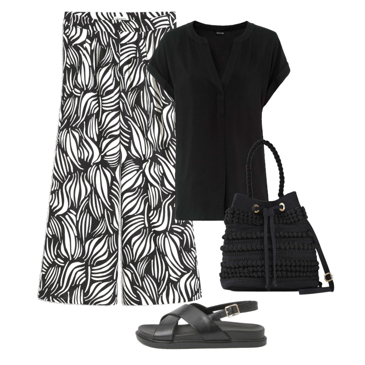 Outfit femme - Pantalon imprimé. Style Ethnique pour Tous les jours. Assortir avec pantalon large en bas, sacs seau, tuniques, sandales.