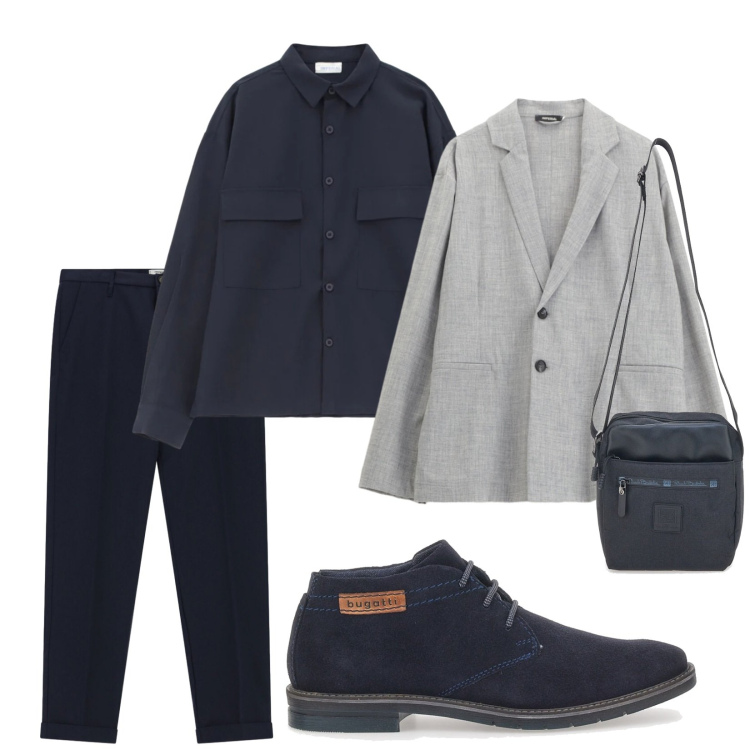Outfit uomo - Fotografie. Stile Casual per Ufficio. Abbinamento con giacche, pantaloni, camicie, portafogli, scarpe stringate.
