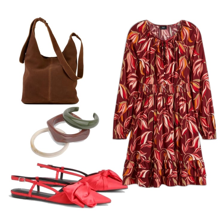 Outfit femme - Ballerines rouges. Style Casual chic pour Bureau. Assortir avec sacs en bandoulière, robes, ballerines, bracelets.