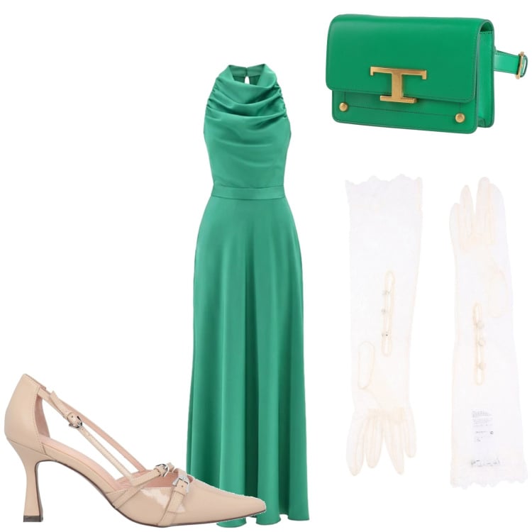 Outfit donna - Il ballo delle debuttanti. Stile Glamour per Cerimonia. Abbinamento con guanti, marsupi, décolleté, vestiti lunghi.