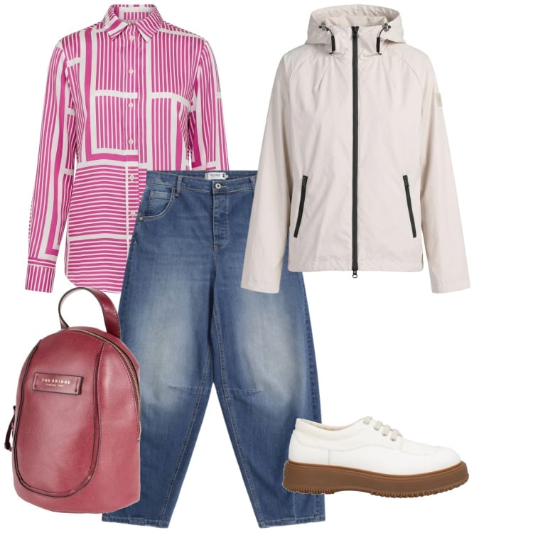 Outfit donna - La giacca a vento. per Tutti i giorni. Abbinamento con zaini, scarpe stringate, camicie, jeans, blazer.