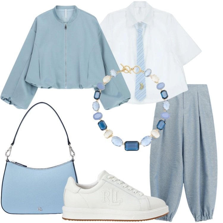 Outfit donna - Imperial - The New Crew SS 2026. Stile Trendy per Serata fuori. Abbinamento con bomber, pantaloni, camicie a manica corta, sneakers, borse a spalla, collane.