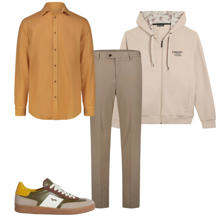Outfit uomo - Relaxed evening. Stile Casual per Tutti i giorni. Abbinamento con sneakers, felpe con cappuccio, pantaloni, camicie.