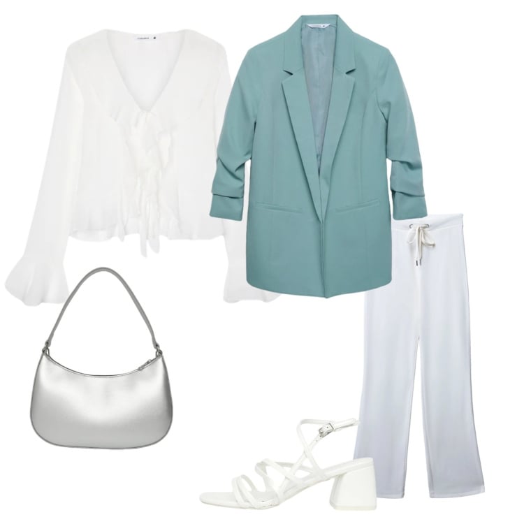 Outfit donna - Total look #2370996. Stile Casual chic per Serata fuori. Abbinamento con bluse, pantaloni, blazer, borse a tracolla, sandali col tacco.