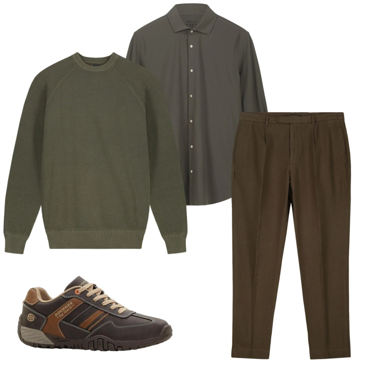 Outfit uomo - Terra. Stile Casual per Tutti i giorni. Abbinamento con sneakers, camicie, pantaloni, maglieria.