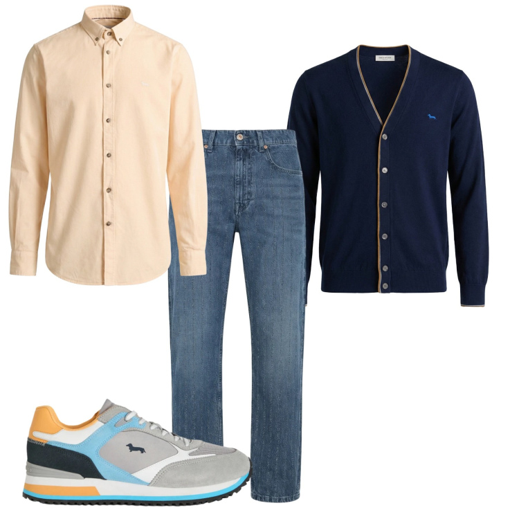 Outfit uomo - Spring time. Stile Casual per Tutti i giorni. Abbinamento con sneakers, jeans, cardigans, camicie.