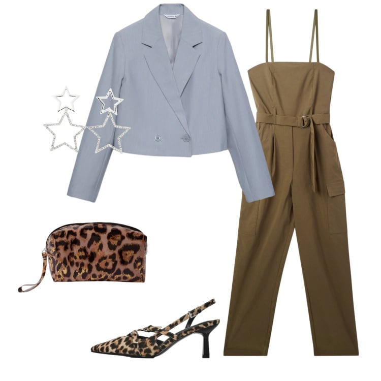 Outfit donna - Total look #2371001. Stile Glamour per Serata fuori. Abbinamento con tute, orecchini, décolleté, blazer, pochette.