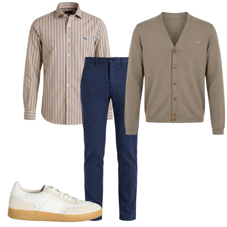 Outfit uomo - Le scarpe giuste. Stile Casual per Tutti i giorni. Abbinamento con sneakers, camicie, cardigans, pantaloni chino.