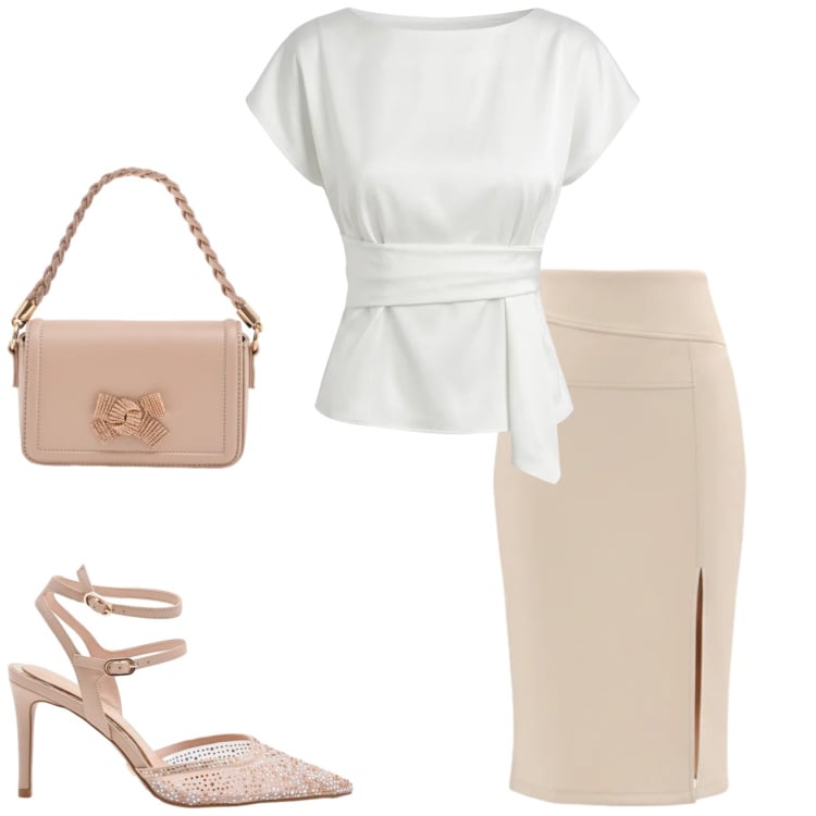 Outfit donna - Serata fuori. Stile Chic per Serata fuori. Abbinamento con pochette, décolleté, gonne longuette, bluse.