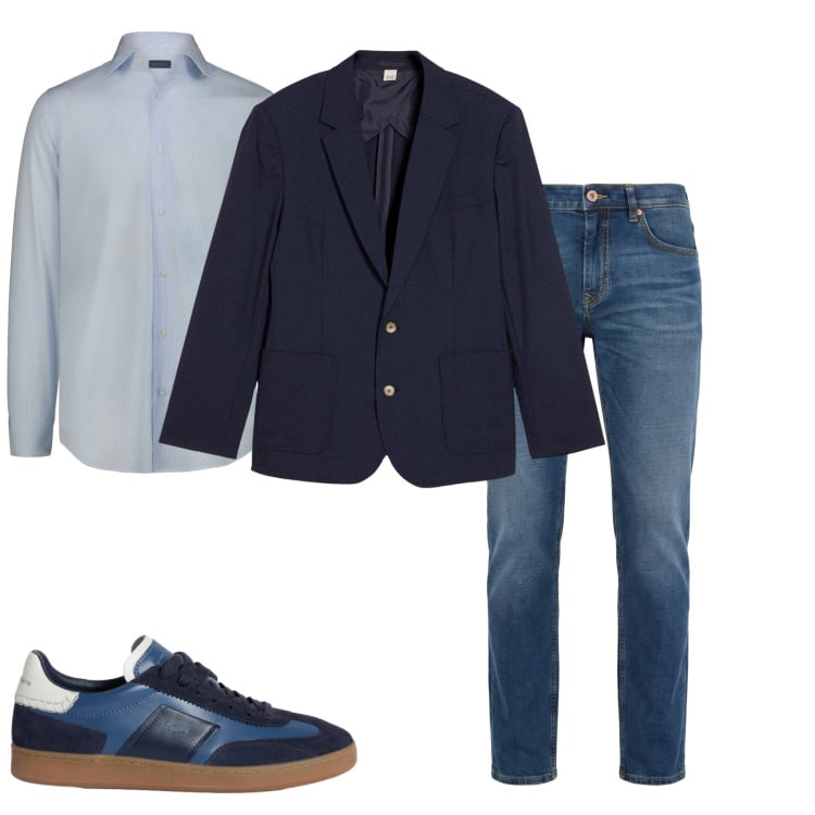 Outfit uomo - Blu blu e blu. Stile Casual per Tutti i giorni. Abbinamento con giacche, jeans, sneakers, camicie.