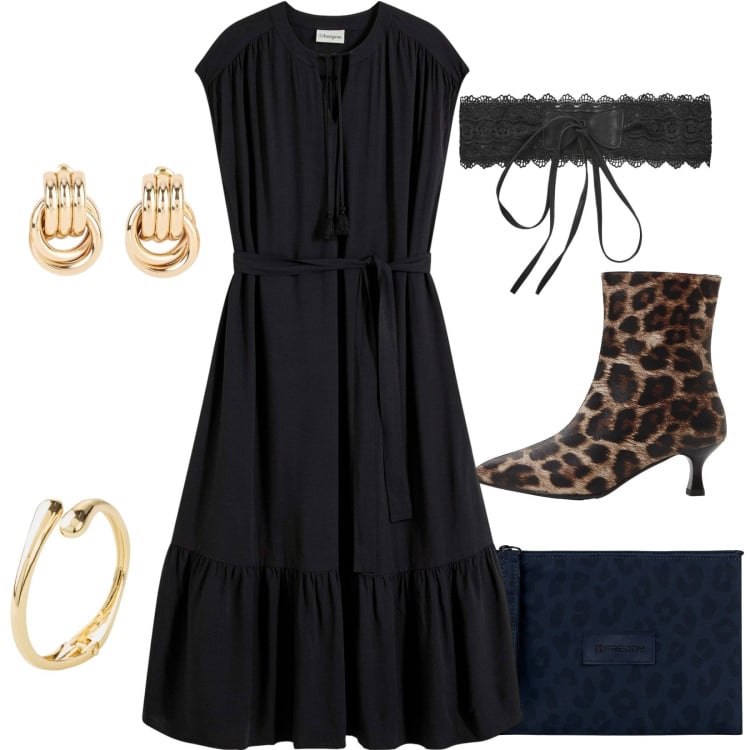 Outfit donna - Lollo. Stile Rock per Serata fuori. Abbinamento con stivaletti, braccialetti, vestiti chemisier, orecchini, clutch, cinture.