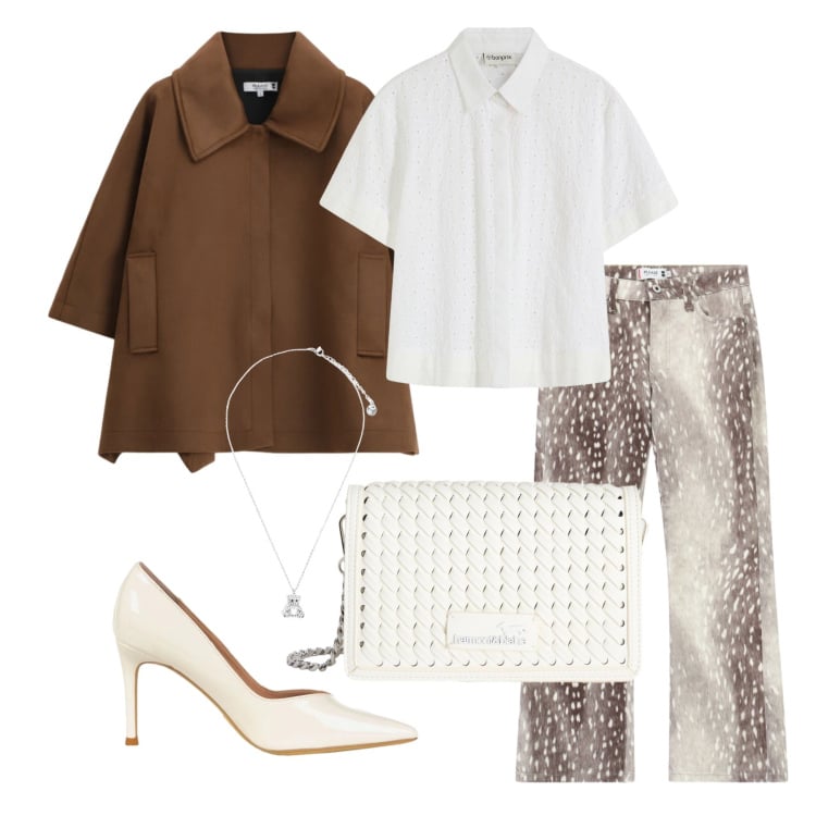 Outfit donna - Marzo. Stile Trendy per Tutti i giorni. Abbinamento con camicie, borse a tracolla, pantaloni, cappotti, décolleté, ciondoli.