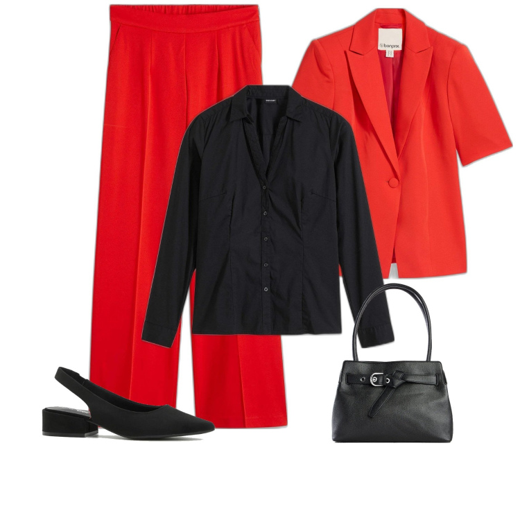 Outfit femme - Costume rouge. Style Glamour pour Tous les jours. Assortir avec pantalon large en bas, blazers, chemisiers, sacs à main, chaussures à talon.