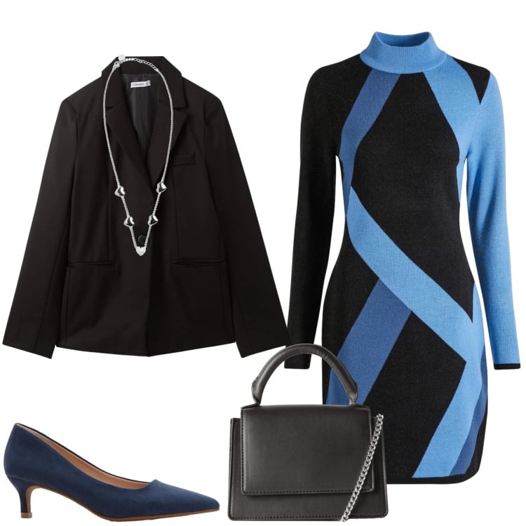 Outfit donna - Total look #2371083. Stile Chic per Serata fuori. Abbinamento con vestiti corti, décolleté, blazer, borse a tracolla, collane.