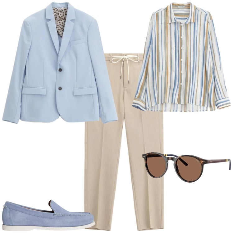 Outfit uomo - Trendy cerimonia tempo libero. Stile Trendy per Cerimonia. Abbinamento con camicie, giacche, pantaloni, occhiali da sole, scarpe stringate.