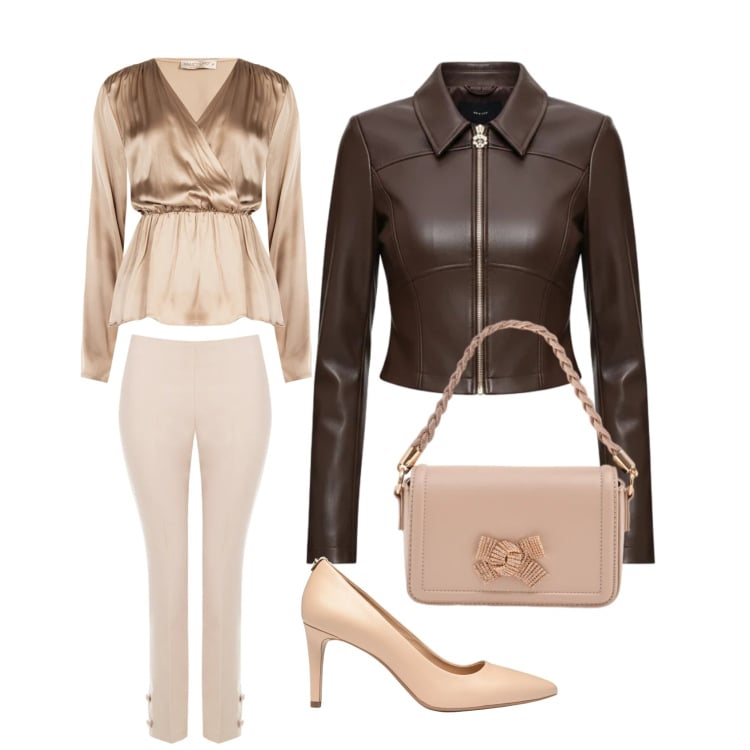 Outfit donna - A teatro. Stile Casual chic per Serata fuori. Abbinamento con décolleté, pochette, bluse, pantaloni, giacche.