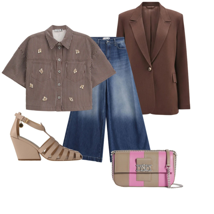 Outfit donna - Total look #2371140. Stile Casual per Scuola/Università. Abbinamento con décolleté, borse a spalla, camicie a manica corta, jeans, blazer.