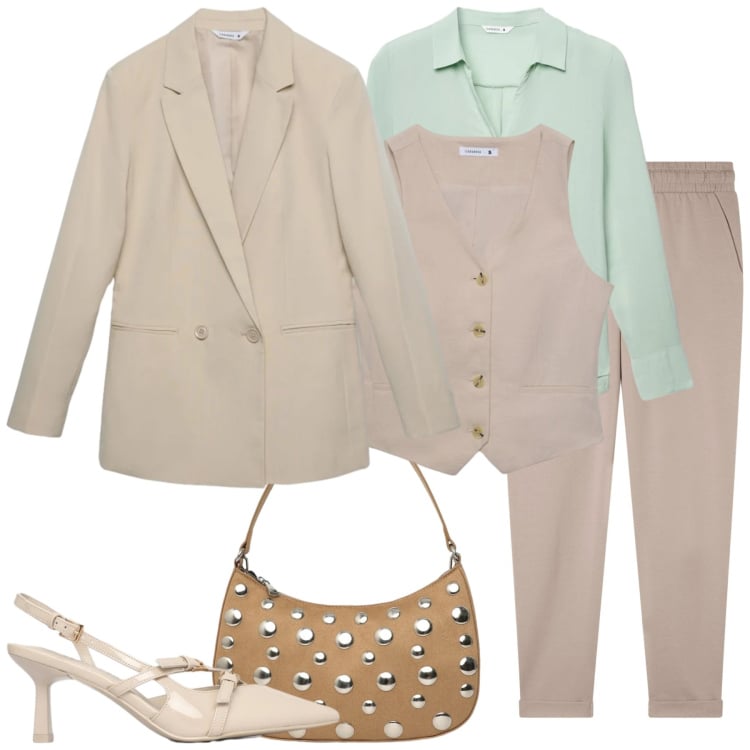 Outfit donna - Il completo total Terranova. Stile Glamour per Ufficio. Abbinamento con pantaloni, gilet, camicie, borse a tracolla, décolleté, blazer.