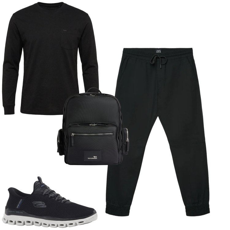 Outfit uomo - Marzo. Stile Casual per Tutti i giorni. Abbinamento con sneakers, pantaloni corti, t-shirt, borse sportive.
