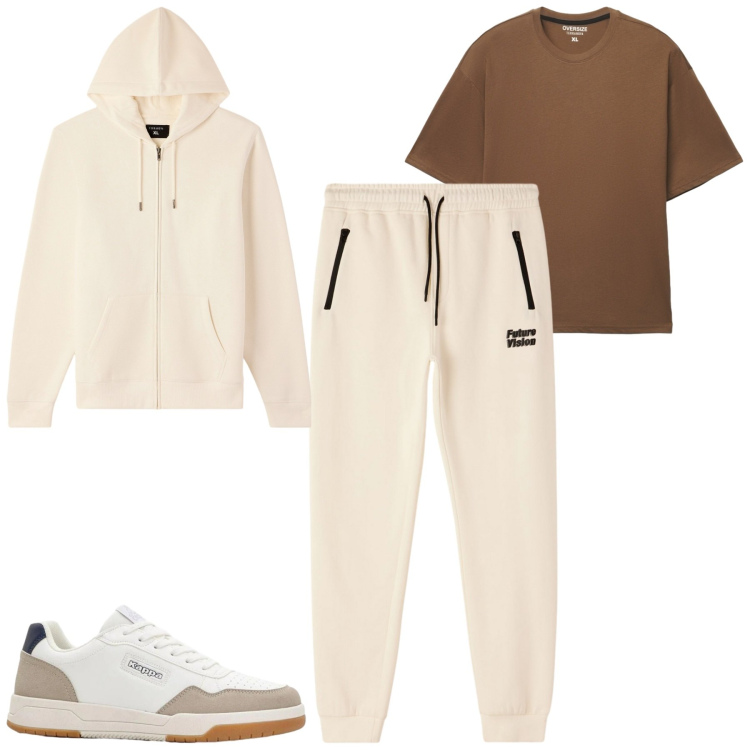 Outfit uomo - Marzo. Stile Casual per Tutti i giorni. Abbinamento con sneakers, felpe con cappuccio, pantaloni, t-shirt.