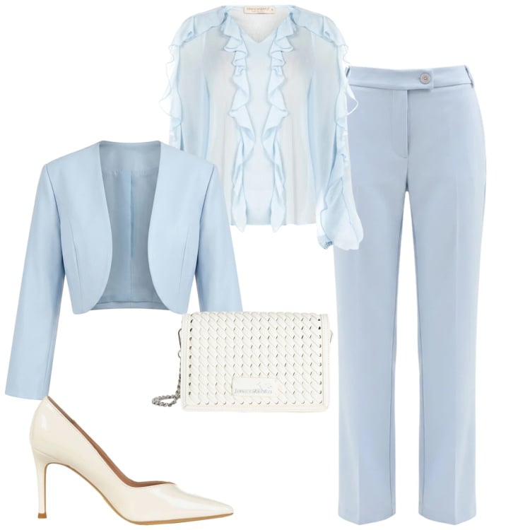 Outfit donna - Cielo. Stile Chic per Cerimonia. Abbinamento con borse a tracolla, bluse, pantaloni, bolero, décolleté.