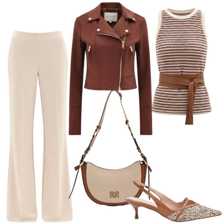 Outfit donna - Total look #2371150. Stile 70s per Serata fuori. Abbinamento con borse a tracolla, décolleté, giacche, pantaloni a palazzo, canottiere.