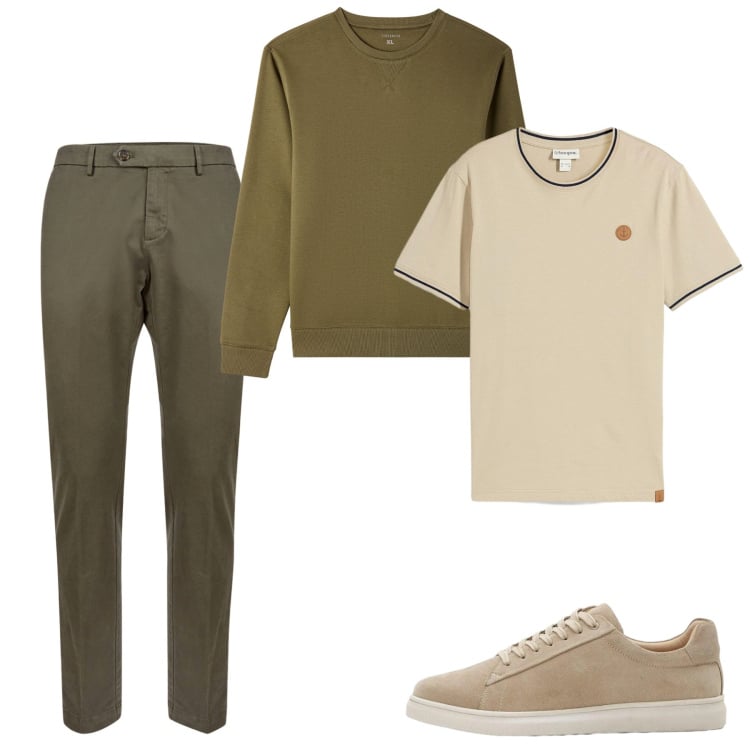 Outfit uomo - Primavera. Stile Casual per Tutti i giorni. Abbinamento con t-shirt, sneakers, pantaloni chino, felpe.