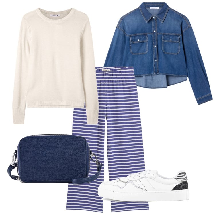 Outfit donna - Basic mood. Stile Basic per Tutti i giorni. Abbinamento con pantaloni, borse a tracolla, maglieria, camicie, sneakers.