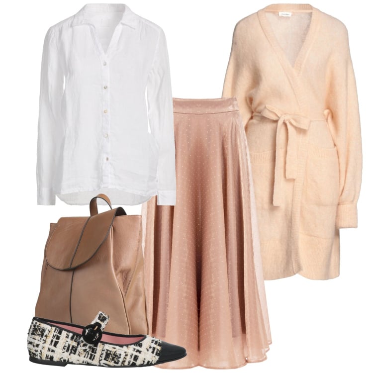 Outfit donna - Abiti che si muovono con te - Focus Donn. Stile Bon Ton per Tutti i giorni. Abbinamento con cardigans, camicie, zaini, ballerine, gonne longuette.