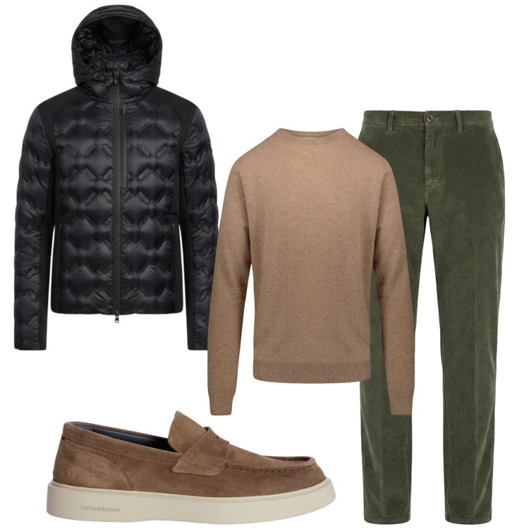Outfit uomo - Total look #2371194. Stile Casual per Tutti i giorni. Abbinamento con scarpe stringate, pantaloni chino, piumini, maglieria.
