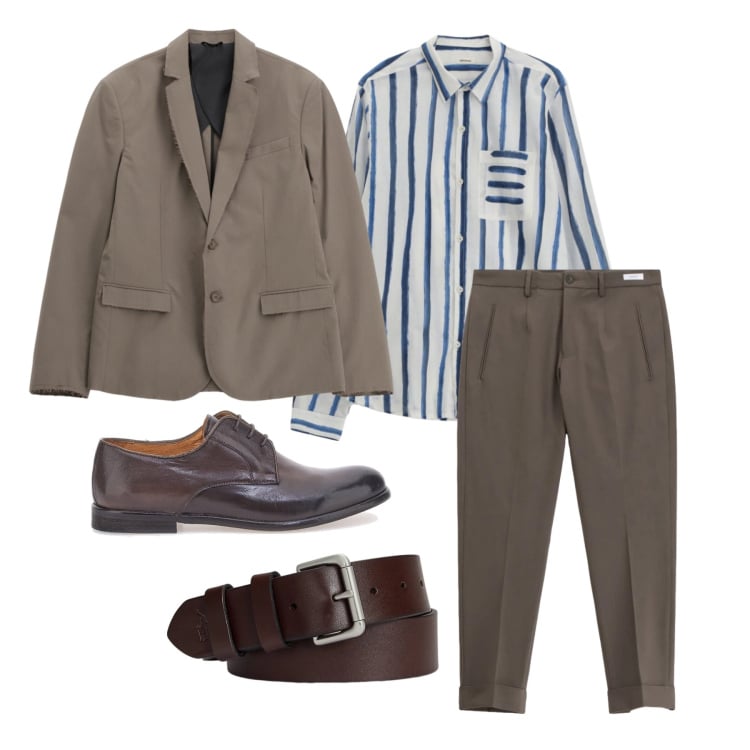 Outfit uomo - Marzo. Stile Business/Elegante per Cerimonia. Abbinamento con giacche, pantaloni, camicie, cinture, scarpe stringate.