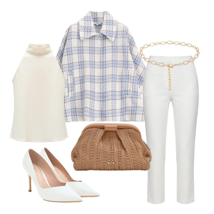 Outfit donna - Marzo. Stile Bon Ton per Tutti i giorni. Abbinamento con cappotti, pochette, top, pantaloni, cinture, décolleté.