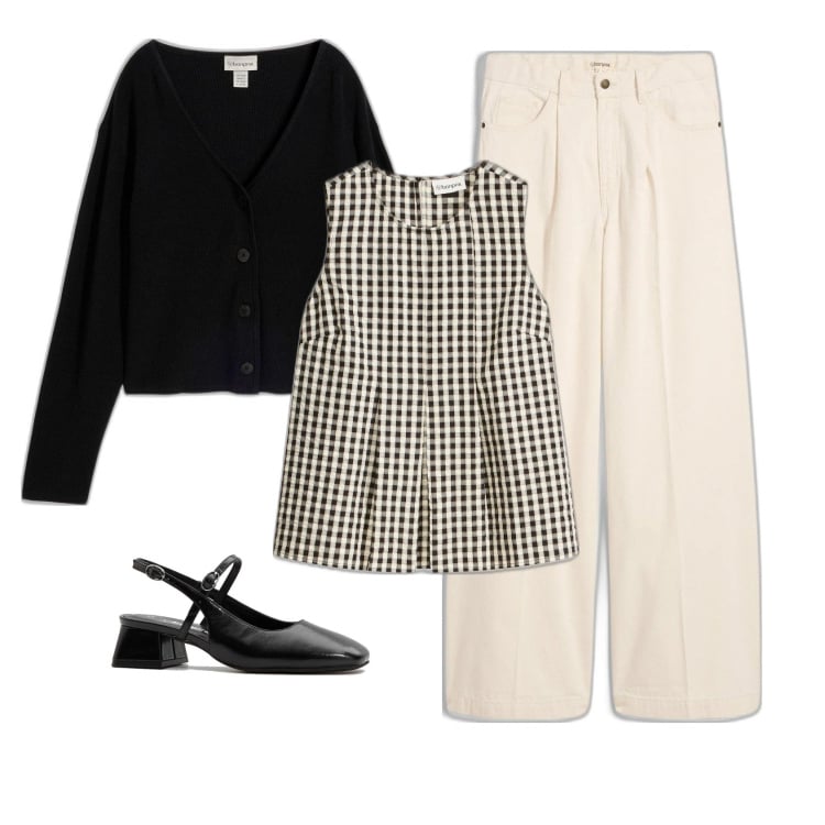 Outfit femme - Blouse vichy. Style Tendance pour Tous les jours. Assortir avec jeans, chaussures à talon, hauts, pulls.