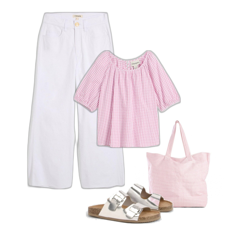 Outfit femme - Vichy rose. Style Romantique pour Tous les jours. Assortir avec tuniques, sac cabas, jeans, sandales.