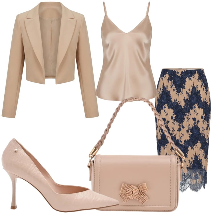 Outfit donna - Cerimonia in chiaro. Stile Chic per Cerimonia. Abbinamento con pochette, décolleté, gonne longuette, bolero, canottiere.